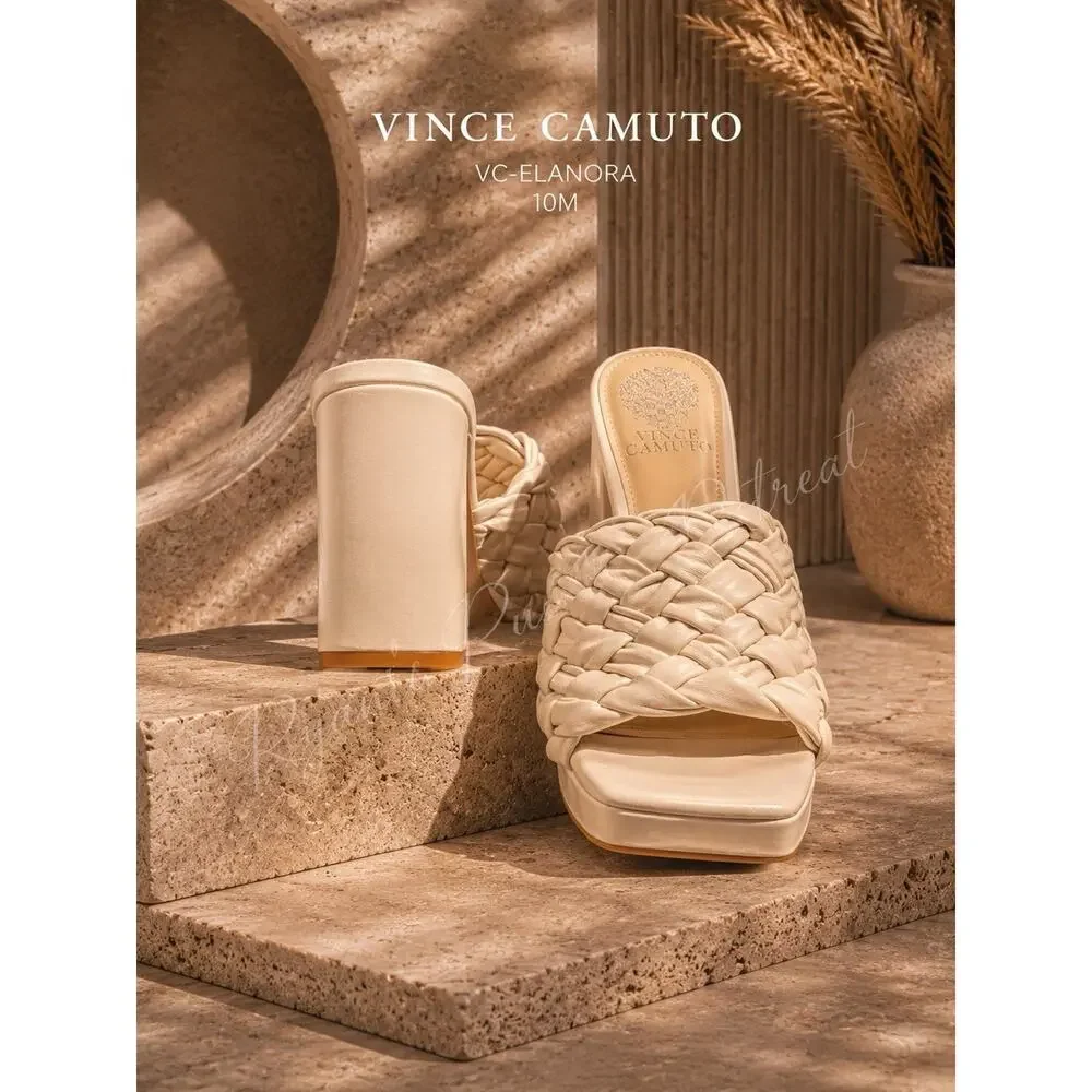Vince Camuto - New Elanora Woven Leather Block Heel Mule Cream size 10 NWOB DK